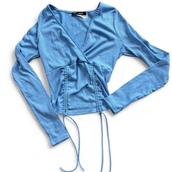 Fashion Nova Tops - Fashion Nova Women's Fitted Ribbed Knit Crop Blue Top Long‎ Sleeve Size Small
